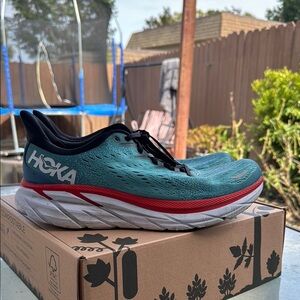 Hoka clifton 8 teal and Red Athletic Shoes with extra cushion - no insoles